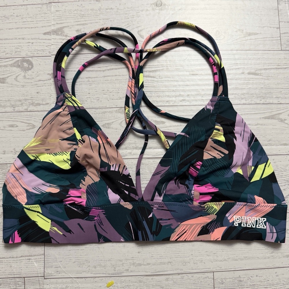 PINK‎ Victoria Secret Bonded Bralette Size Medium Abstract Blue Purple Strappy